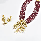 Adriti Kundan Red Maroon Necklace Set - The Pashm